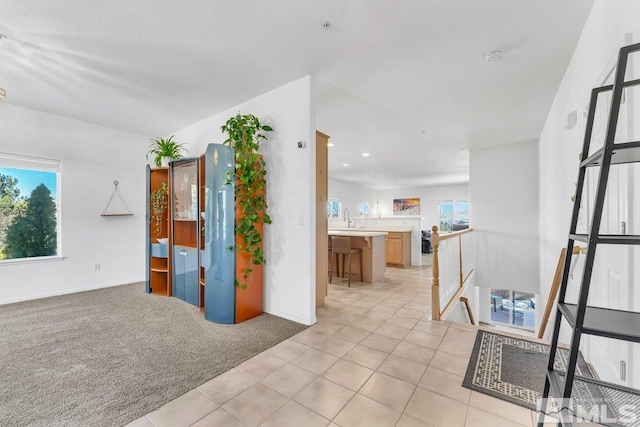 unfurnished room with sink and light carpet