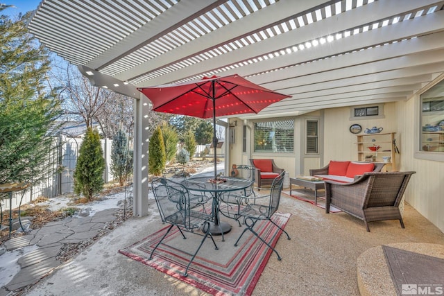 view of patio / terrace with a pergola and an outdoor hangout area