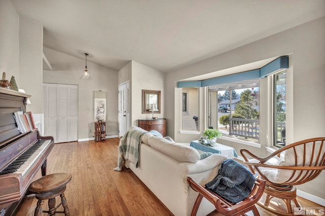 living room with lofted ceiling and light hardwood / wood-style floors