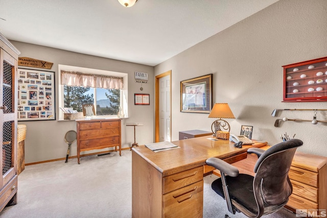 view of carpeted home office