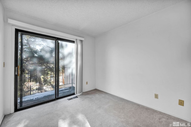 unfurnished room featuring carpet flooring and a textured ceiling