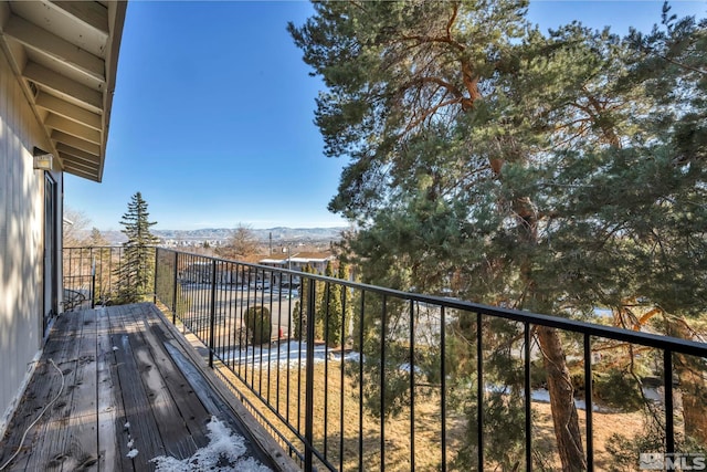 balcony featuring a mountain view