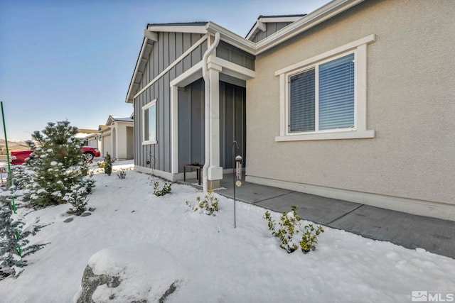 view of snow covered exterior