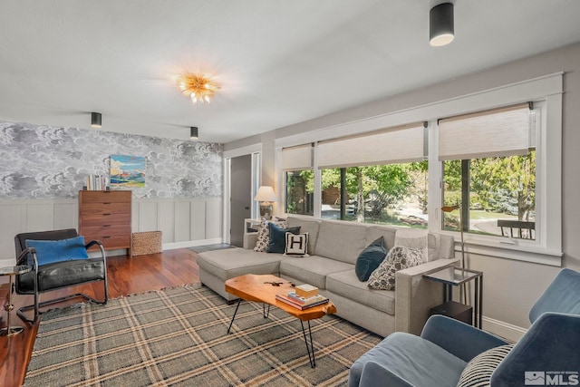 living room with hardwood / wood-style floors