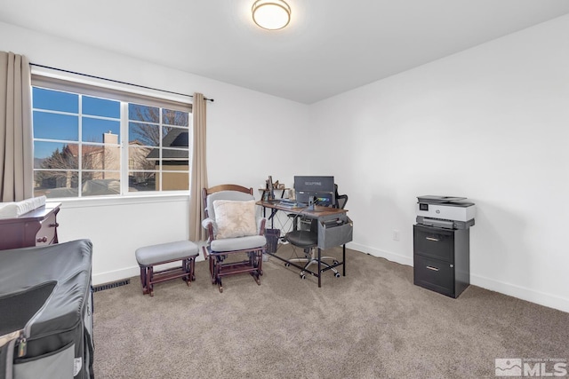 view of carpeted home office