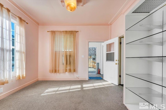 carpeted empty room with crown molding