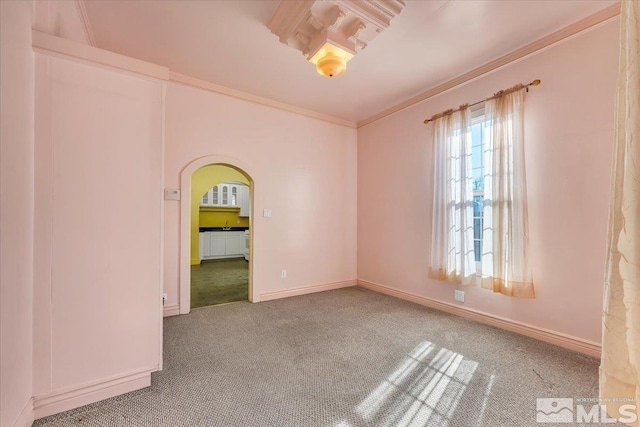 carpeted spare room with ornamental molding