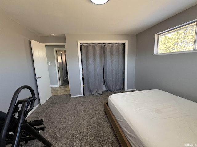 bedroom with carpet flooring and a closet