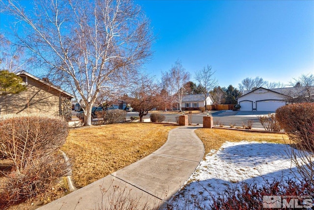 view of yard with a garage