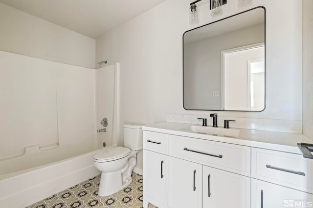 full bathroom featuring shower / bathtub combination, vanity, and toilet