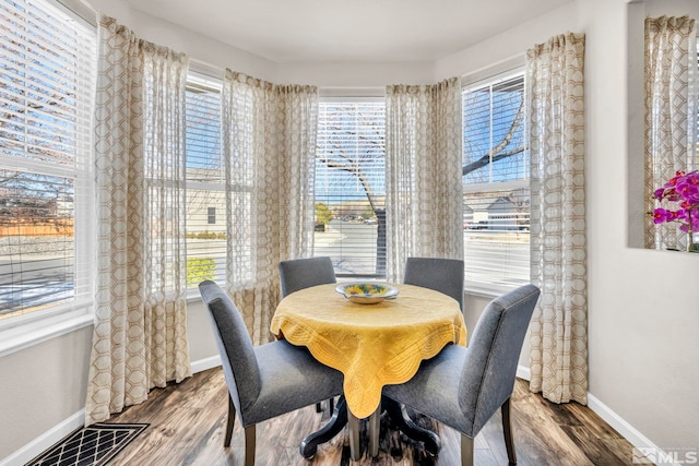 dining space featuring hardwood / wood-style floors and a healthy amount of sunlight