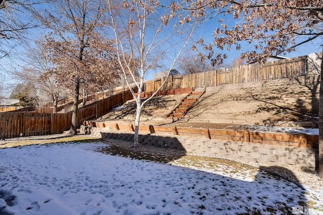 view of yard covered in snow