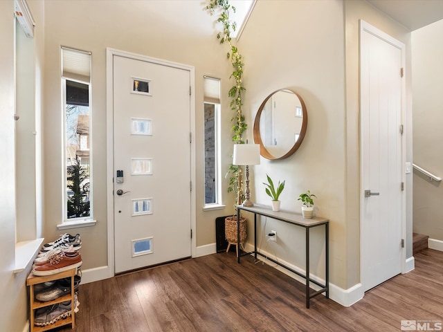 entryway with dark hardwood / wood-style flooring