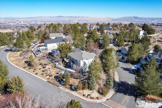 birds eye view of property featuring a mountain view