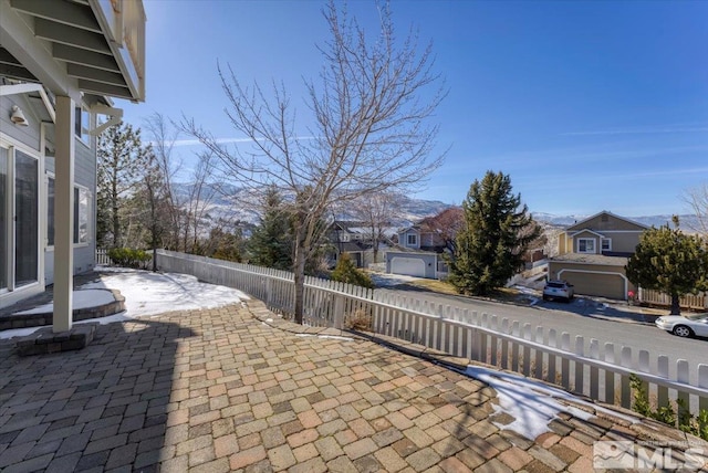 view of patio featuring a mountain view