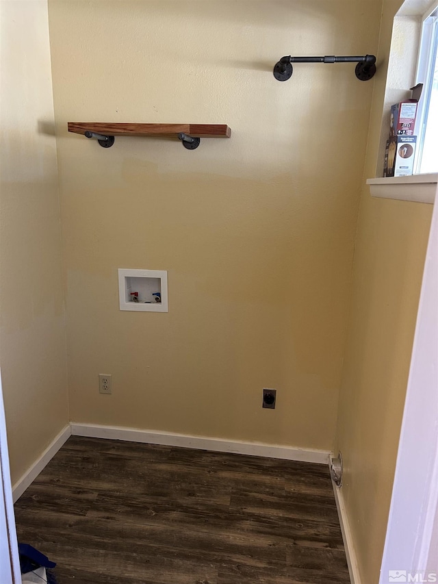 laundry area with washer hookup, electric dryer hookup, and dark hardwood / wood-style floors