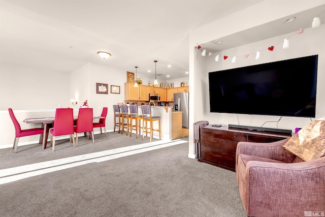 living room with light colored carpet