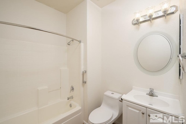 full bathroom featuring shower / washtub combination, vanity, and toilet