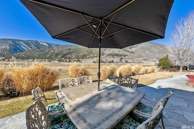 view of patio with a mountain view