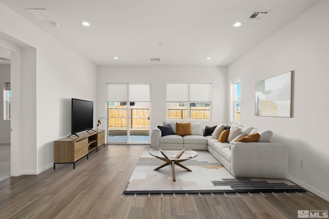 living room with hardwood / wood-style flooring