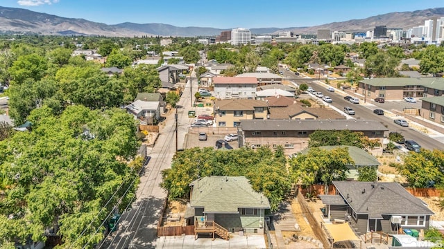 drone / aerial view featuring a mountain view