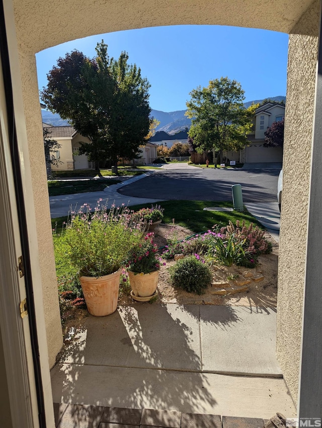 view of yard with a mountain view