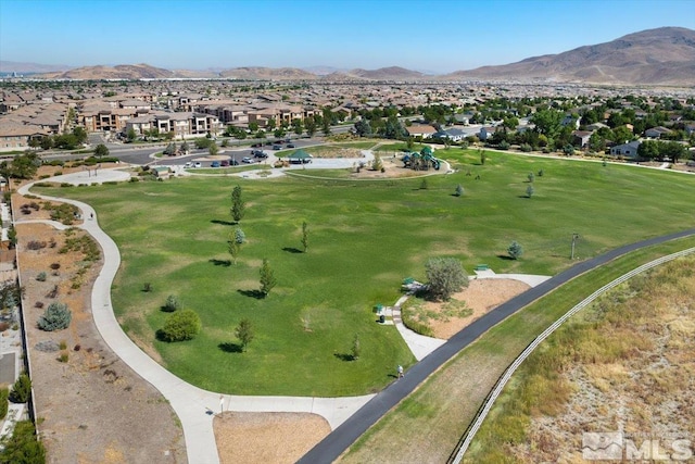 bird's eye view with a mountain view