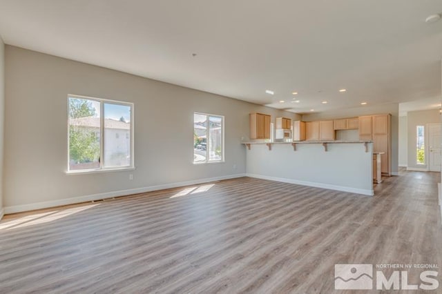 unfurnished living room with light wood-type flooring