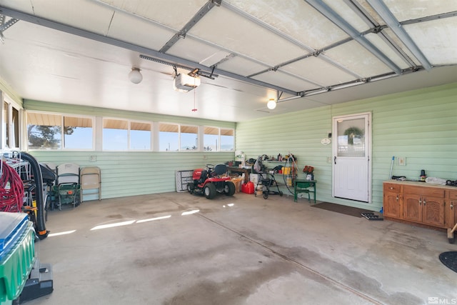 garage with a garage door opener