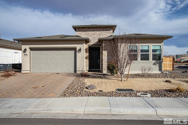 prairie-style house with a garage