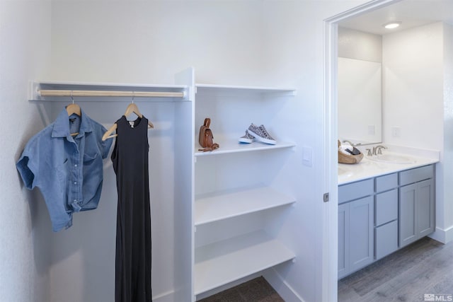 interior space featuring sink and light wood-type flooring