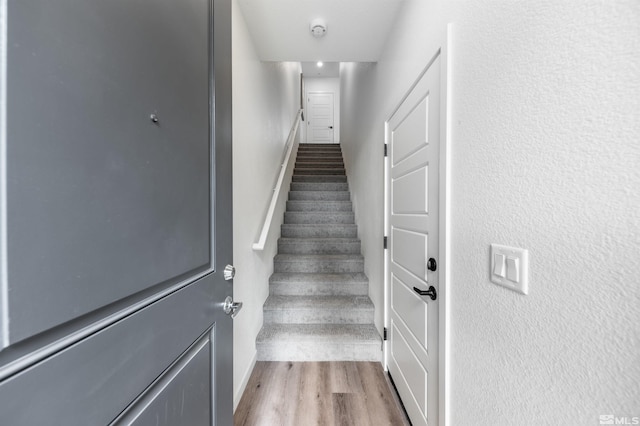 stairs with wood-type flooring