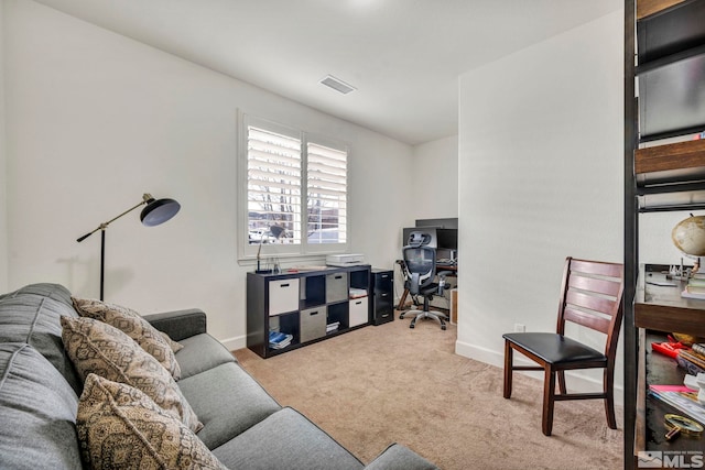 living room with light colored carpet