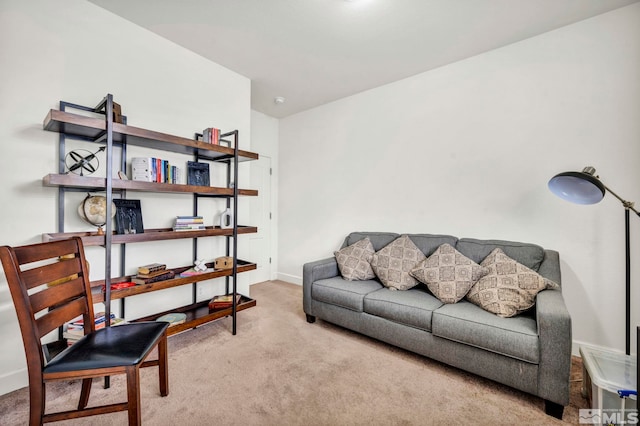 living room featuring light colored carpet