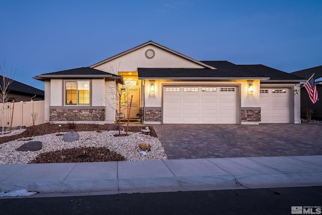 view of front of house with a garage