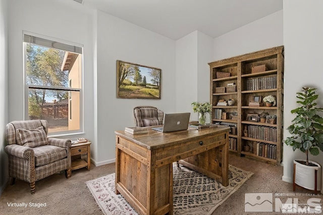 view of carpeted office space