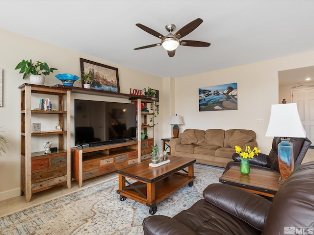 living room with ceiling fan