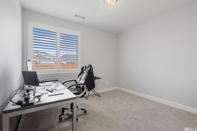 home office with light carpet