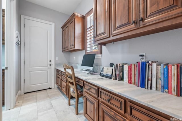 tiled office with built in desk