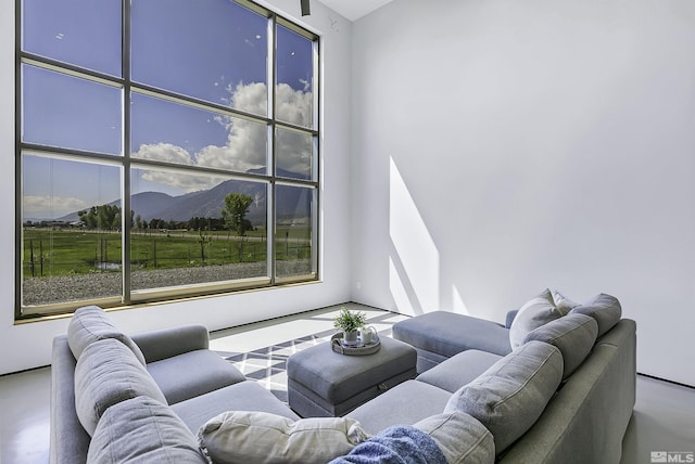 living room with a mountain view