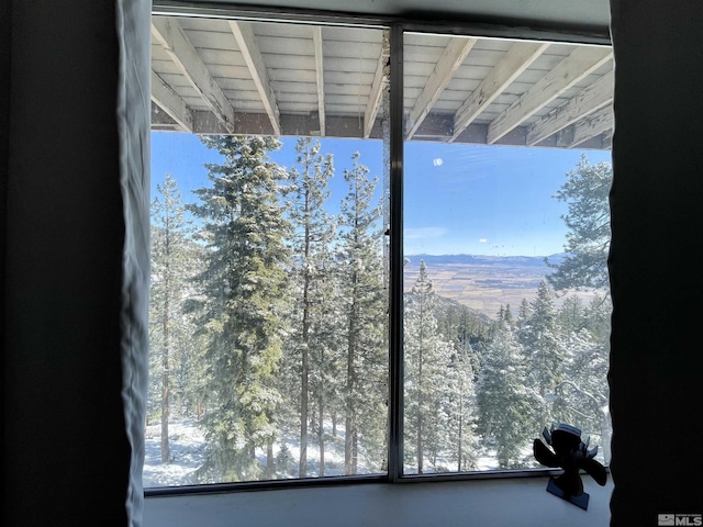 room details with a wooded view and a mountain view