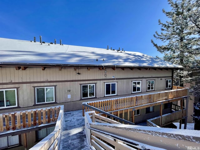 view of snow covered property