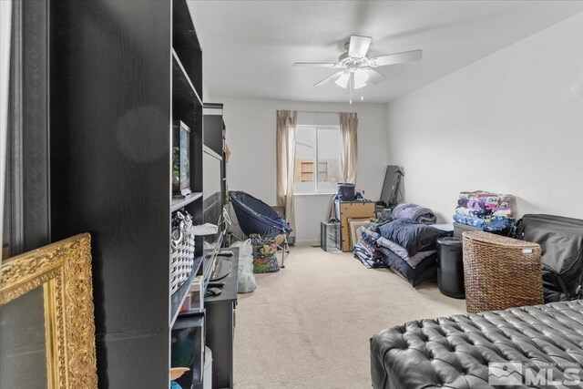 bedroom with carpet floors and ceiling fan