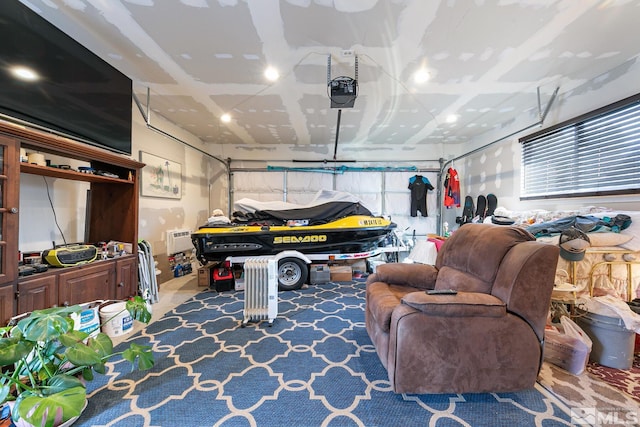 garage with a garage door opener