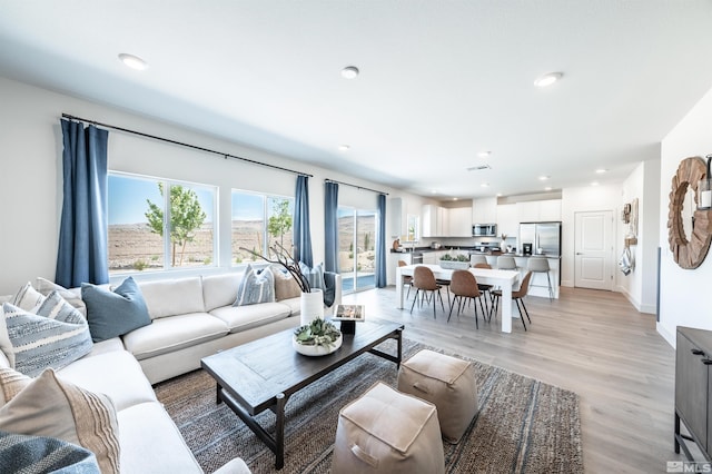 living room with light wood-type flooring