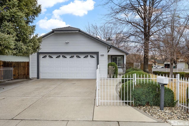 single story home with a garage