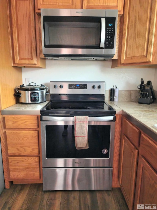 kitchen featuring dark wood-type flooring and stainless steel appliances