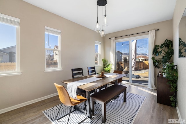 dining space with dark hardwood / wood-style flooring and a wealth of natural light