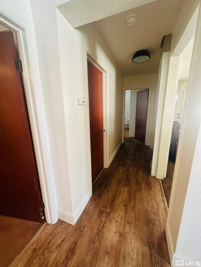 hall with dark hardwood / wood-style floors