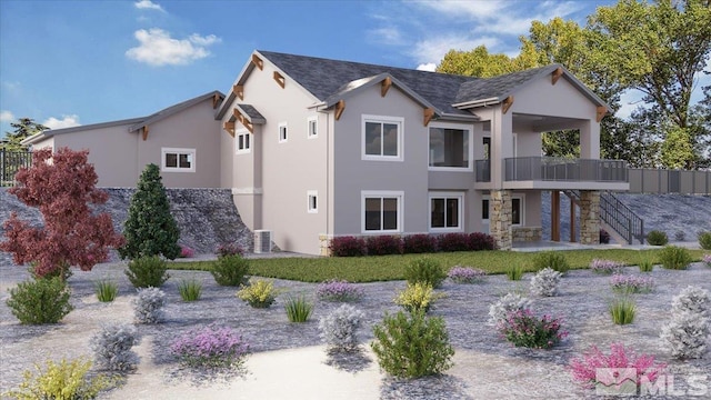 back of property featuring a balcony and cooling unit